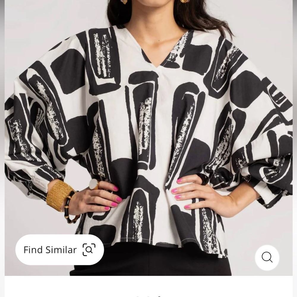 Francis Valentine Rosa Top Flintstone In Oyster/Black XL long sleeved blouse